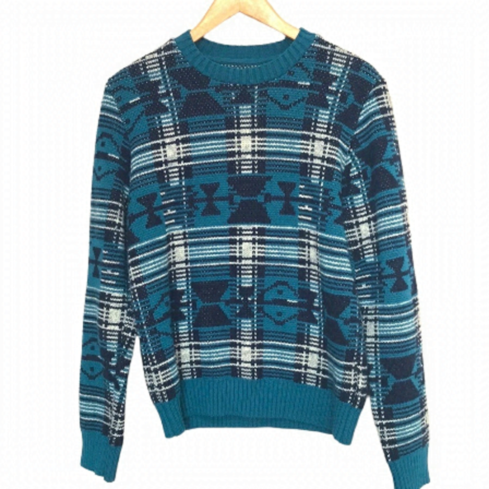 TOPMAN heavyweight fair isle knitted jumper sweater teal black  Small unisex